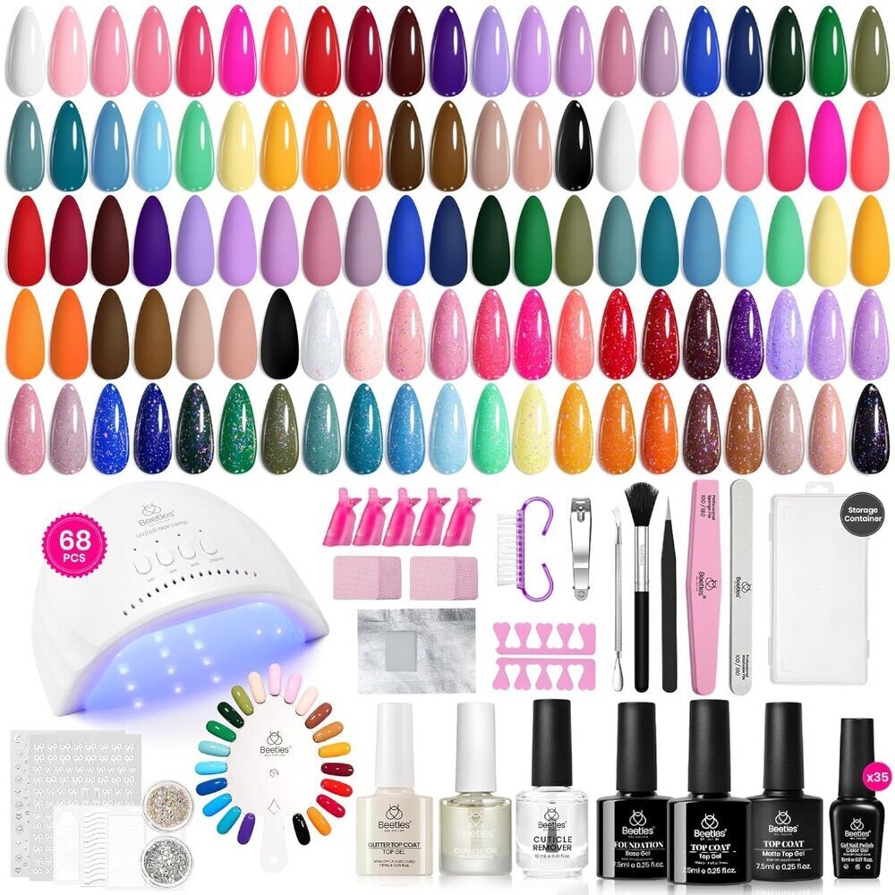 Beetles Gel Nail Polish Kit with U V Light 69 Pcs Emotional Spectrum 35 Colors G